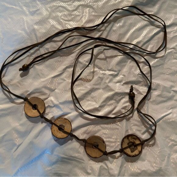 Southwestern Boho Brown Leather Wrap Belt with Decorative Coconut Shell Accents - Picture 11 of 13